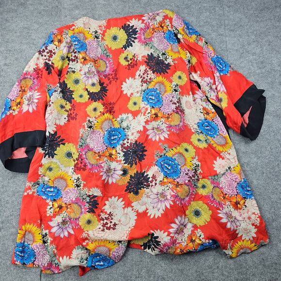 Johnny Was Silk Kimono Jacket Womens XL Orange Floral Embroidered Boho Coastal - Picture 8 of 8